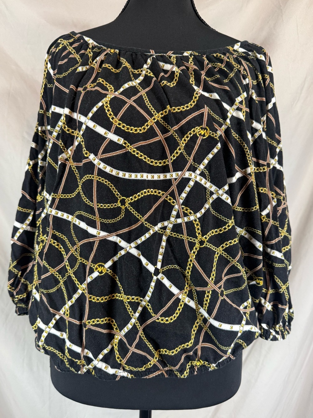 MICHAEL Michael Kors Bridle & Logo Chain Equestrian Print Blouse Black - Small
